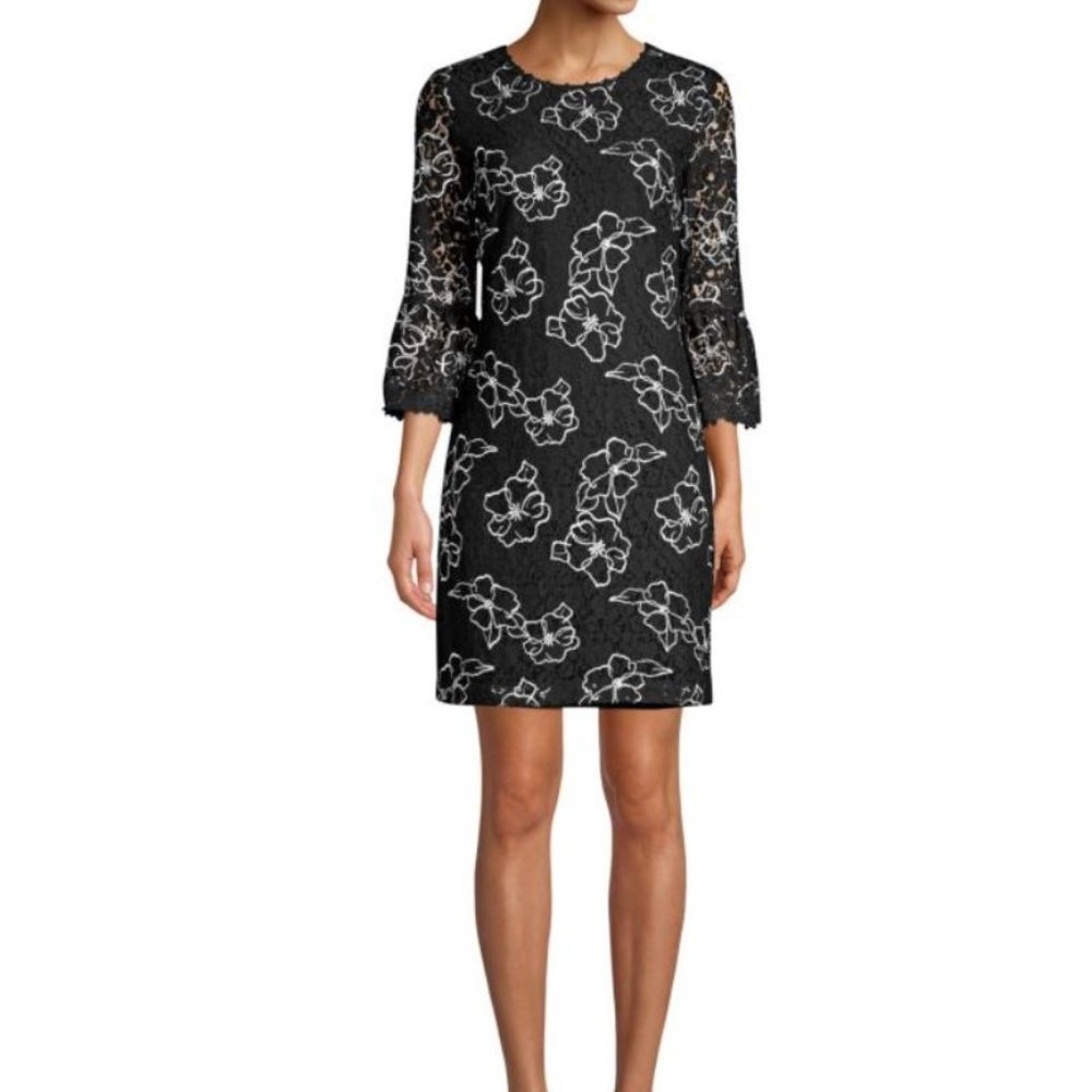 KARL LAGERFELD PARIS Embroidered Lace Cotton Blend Sheath Dress